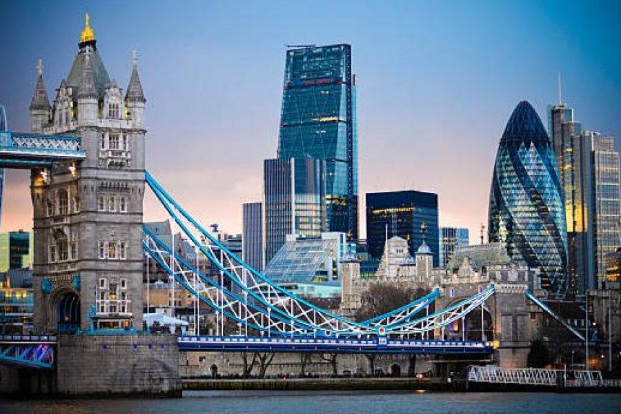 Amazing London skyline with Tower Bridge during sunset